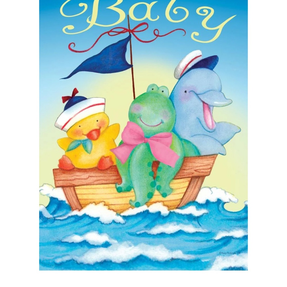 NWT Welcome Baby Garden Flag Colorful with Duck, Frog, and Dolphin